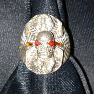 Handcrafted .999 Sterling Silver "Spider Skull" Natural Blood Red Ruby